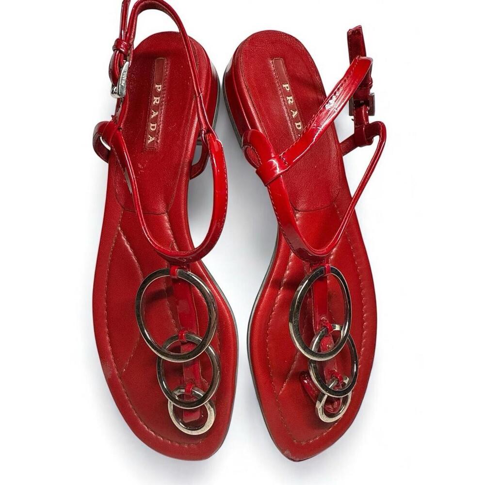 Prada Women’s Flat Sandals Red Slingback Patent Leather Sz 36 US 6 Made In Italy